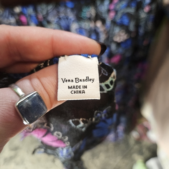 Vera Bradley Black Scarf with Blue and Pink Floral Design - Picture 2 of 3